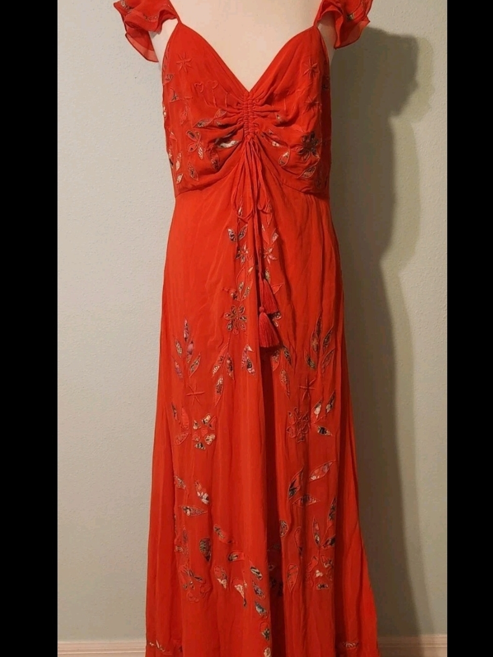 Red Floral Tie-Front Maxi Dress Red/coral - Picture 7 of 8